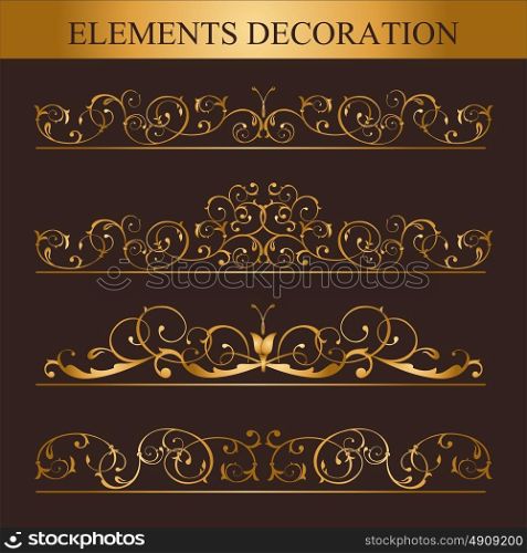 Vector set of Golden calligraphic design elements and page decoration. The Victorian style.