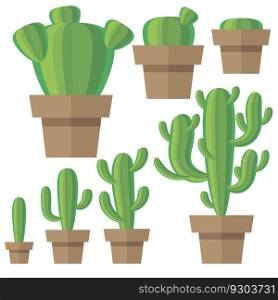 Vector set of green cactus and leaves. Collection of exotic plants. Decorative natural elements are isolated on white. Cactus growth.. Vector set of green cactus and leaves. Collection of exotic plants. Decorative natural elements are isolated on white. Cactus growth