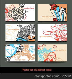 vector set of hand drawn cards with colorful abstract doodles
