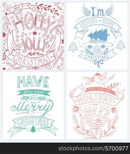 vector set of hand drawn Christmas cards