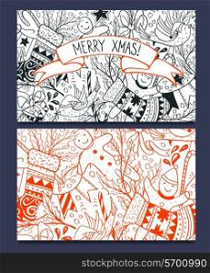 vector set of hand drawn Christmas cards