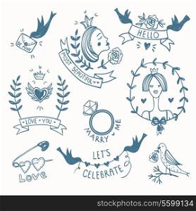 vector set of hand drawn emblems and elements in a vintage style