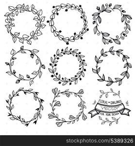 vector set of hand drawn floral frames
