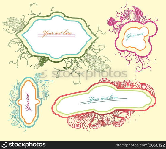 vector set of hand drawn floral frames in a vintage style