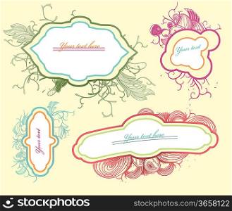 vector set of hand drawn floral frames in a vintage style