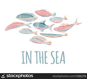 Vector set of hand-drawn funny fish in doodle style isolated on the white background. Funny Doodle Fish. Funny Doodle Fish