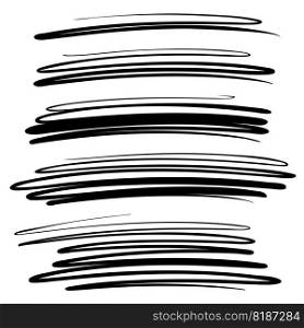vector set of hand drawn markers. rough curved line mark pen drawing isolated on white background