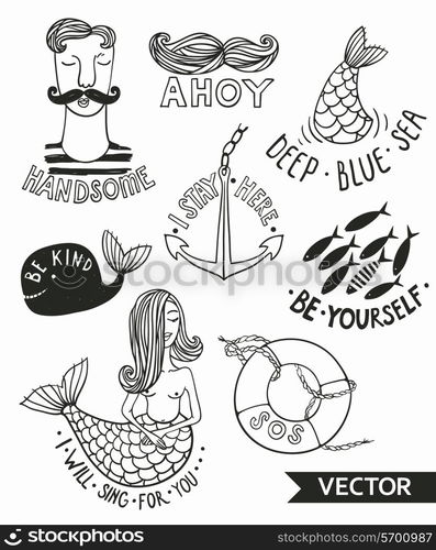 vector set of hand drawn nautical emblems