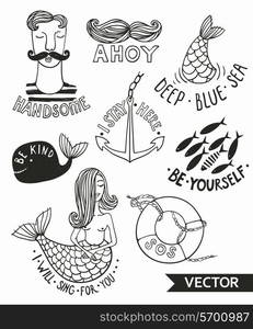 vector set of hand drawn nautical emblems