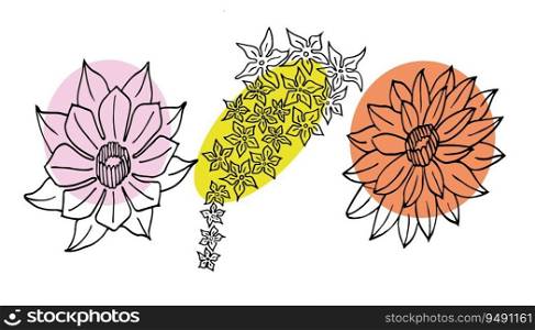 Vector set of hand drawn, single continuous line flowers, leaves. Art floral elements.. Vector set of hand drawn, single continuous line flowers, leaves. Art floral elements. Use for t-shirt prints, logos, cosmetics and beauty design elements