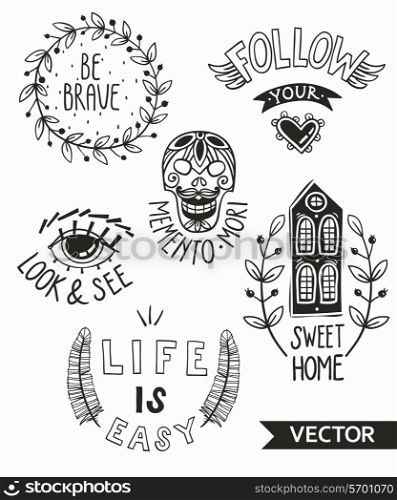vector set of hand drawn vintage emblems