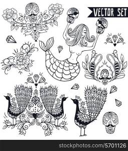 vector set of hand drawn vintage emblems