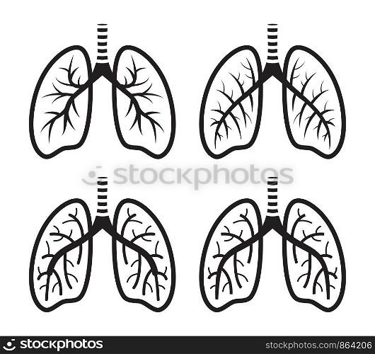 vector set of human lungs flat icon isolated on white background. lung organ anatomy symbol for health and medical illustrations