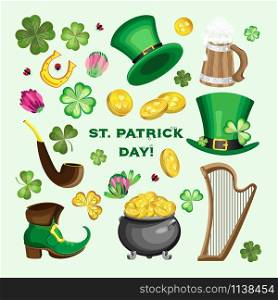 Vector set of items for St. Patrick&rsquo;s day. Transparent background