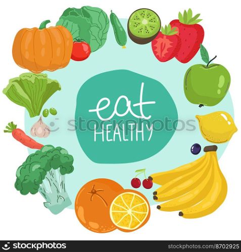 Vector set of juicy fruits and vegetables in cartoon style . Healthy lifestyle, vegetarianism. Vector set of juicy fruits and vegetables in cartoon style . Healthy lifestyle, vegetarianism.