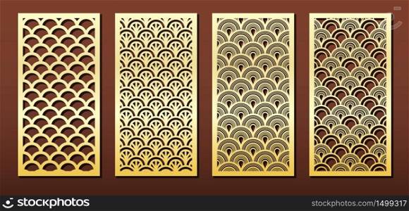 Vector set of laser cut panels. Islamic design with arabic geometric pattern. Stencil or template for wood or metal cutting, fretwork, engraving or carving, for interior decor or paper card .