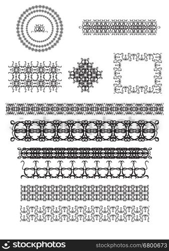 Vector set of line art frames, vignettes for design template. Element in Eastern style. Mono line decor for invitations, greeting cards, certificate, thank you message.