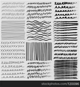 Vector set of line grungy hand drawn textures. 