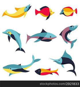 Vector set of logo design elements - fishes signs