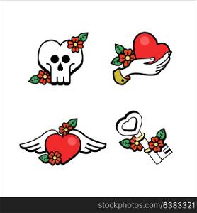 Vector set of logos. The emblem of love. For Valentine&rsquo;s day. The key to your heart. Heart with wings. Heart in hand.