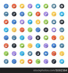 Vector set of modern trendy flat and colorful universal web icons with long shadow.