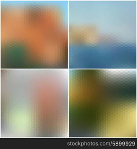 Vector set of nature blurred hexagonal unfocused backgrounds.. Vector set of nature blurred hexagonal unfocused backgrounds