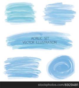 Vector set of navy blue watercolor stains. Vector set of light blue watercolor and acrilic imitation texture backgrounds isolated on white. Abstract collection of acrylic brush strokes, stains, spots, blots, lines. Creative grunge design template