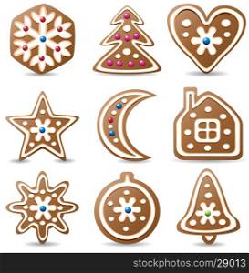 vector set of nine gingerbread cookies