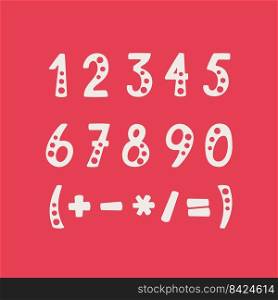 Vector set of numbers and mathematical symbols. Objects isolated on red background.. Vector set of numbers and mathematical symbols