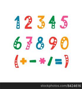 Vector set of numbers and mathematical symbols. Objects isolated on white background.. Vector set of numbers and mathematical symbols