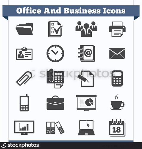 Vector set of office and business related icons, symbol and design elements for website and printed material. EPS 8 illustration isolated on white background.
