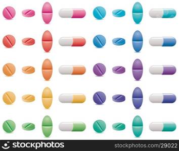 vector set of pills and capsules