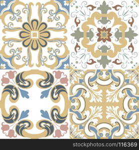 Vector set of Portuguese tiles patterns. Collection of colored patterns for design and fashion