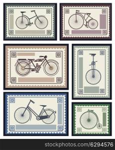 Vector set of postage stamps in the transport theme