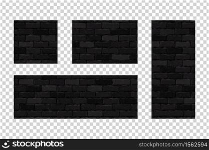 Vector set of realistic isolated black brick wall frames for template flyer decoration and wallpaper on the transparent background.