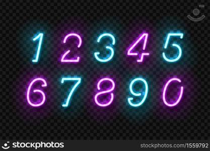 Vector set of realistic isolated neon sign of Numbers logo for template decoration and layout covering on the transparent background.