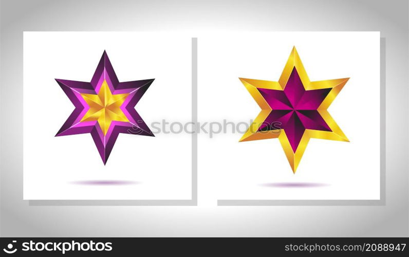 Vector set of realistic metallic golden stars isolated on white background. Glossy yellow 3D trophy star icon. Symbol of leadership.. Vector set of realistic metallic golden stars isolated on white background. Christmas Glossy yellow 3D trophy star icon. Symbol of leadership.