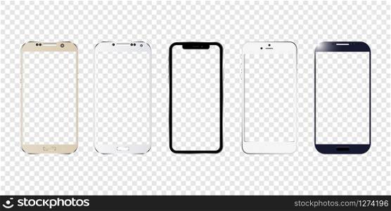 vector set of realistic phone icons with transparent screens