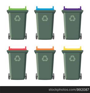 vector set of recycling wheelie bin icons. isolated on white background, industrial recycle of waste and garbage concept symbols