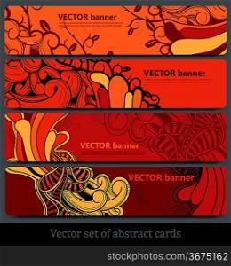 vector set of red and orange banners with abstract doodles