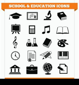 Vector set of school and education icons and design elements for college, academy or other educational institution. Illustration on white background.