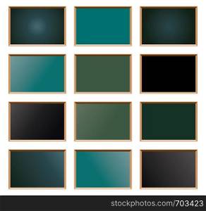 vector set of school blackboard empty icons, board frames for education design, classroom frame boards isolated on white background