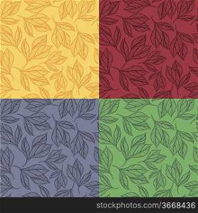 vector set of seamless patterns with hand-drawn leaves