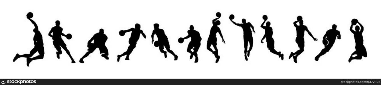 Vector set of silhouettes of basketball players, Basketball silhouettes. 10 Illustrato