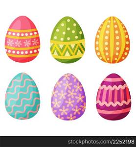 Vector set of six Easter eggs. Easter eggs for Easter holidays, design elements.