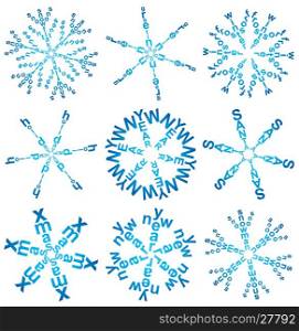 vector set of snowflakes made of words