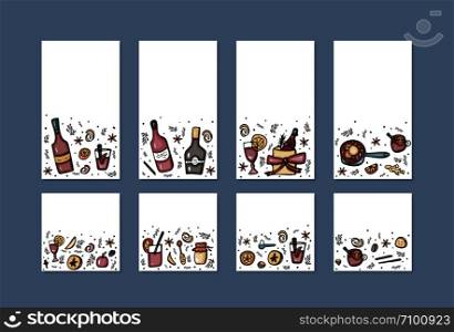 Vector set of social media templates with mulled wine elements and objects. Compositions in doodle style. Collection banners for posts and stories.