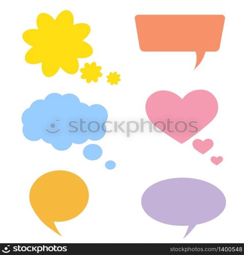 Vector set of speech and thought communication bubbles. Brighr color collection for web, social networks and other designs. A collection of vector speech and thought communication bubbles