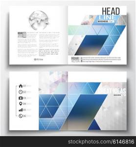 Vector set of square design brochure template. Abstract colorful polygonal background with blurred image on it, modern stylish triangle vector texture.