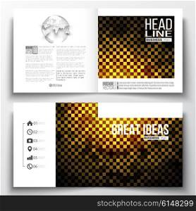 Vector set of square design brochure template. Abstract polygonal background, modern stylish sguare design golden vector texture.